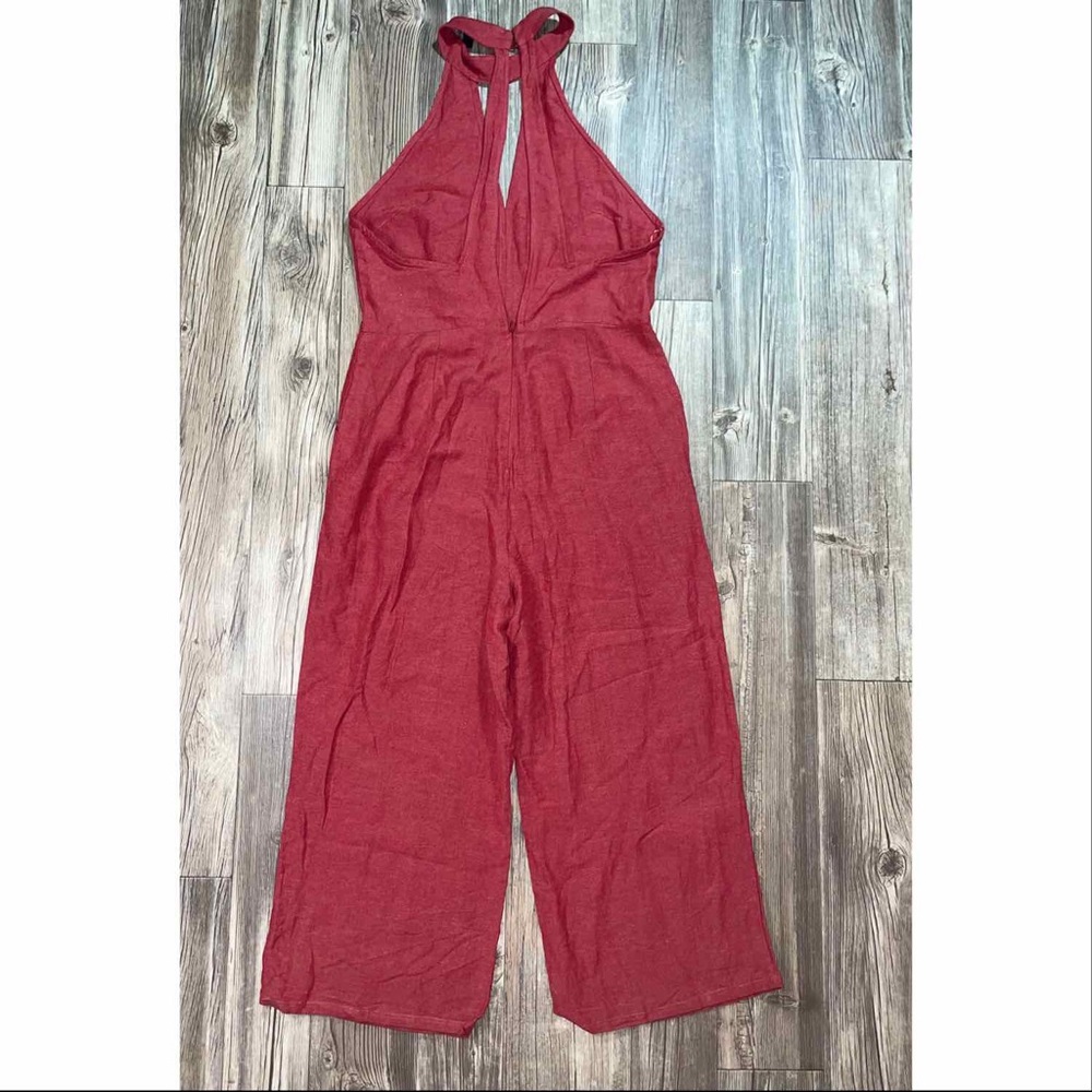 Red Linen Jumpsuit with Halter Neck